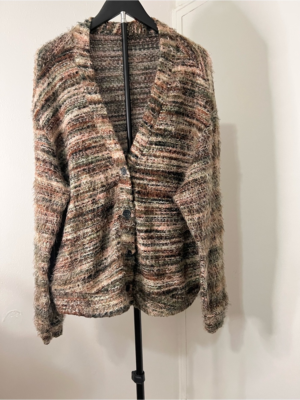 Cozy Multi-Tone Stripe Button Cardigan Sweater - Brown/Green/Tan